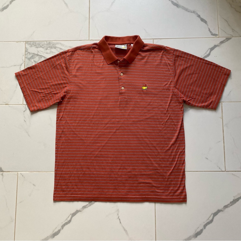 The Masters Golf Polo Orange Coral With White And Black Stripes Mens Large